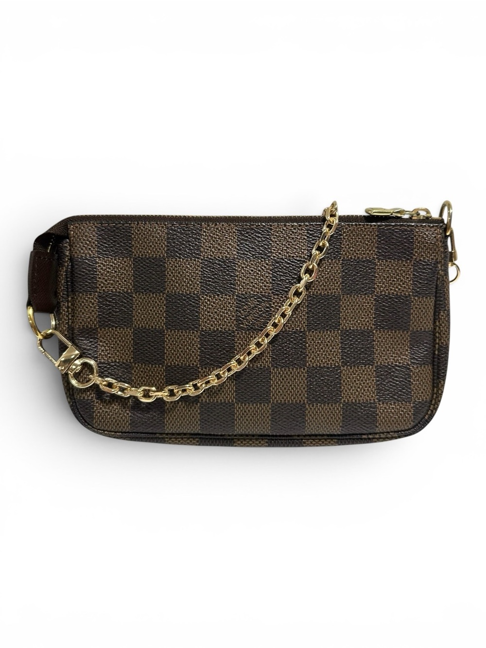 Louis Vuitton Damier Ebene & Red Pochette Mini Bag on Chain